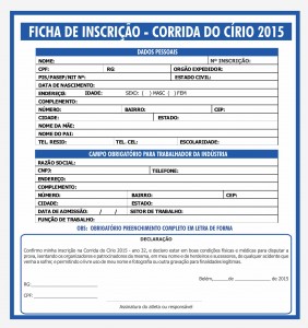 ficha de inscrição corrida